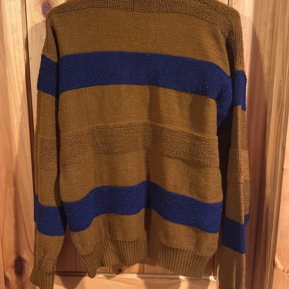 Vintage Montgomery Ward Men's Brown and Blue Striped Sweater - Picture 4 of 4